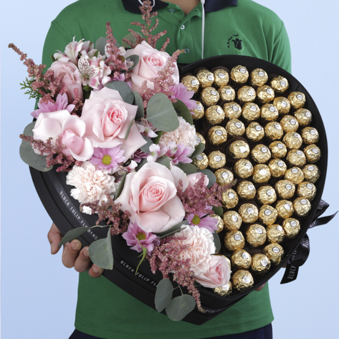 Chocolate Box with Pink Flowers