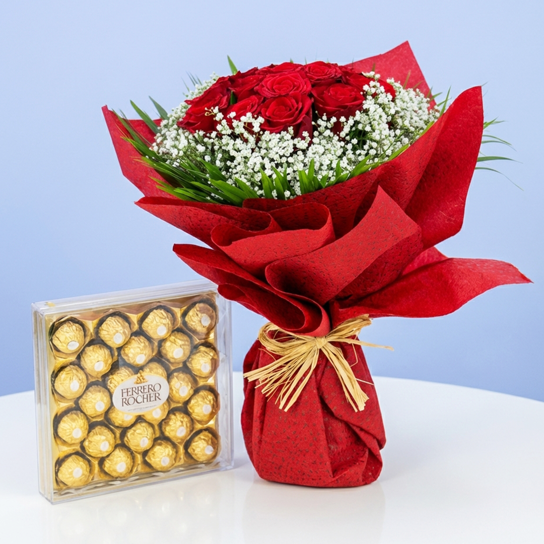 Red Roses with Chocolate Bouquet